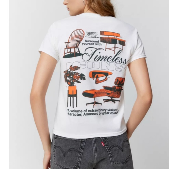 Timeless Icons Mid-Century Modern Furniture Hipster Boho Hippie Graphic Top Tee - Picture 1 of 3